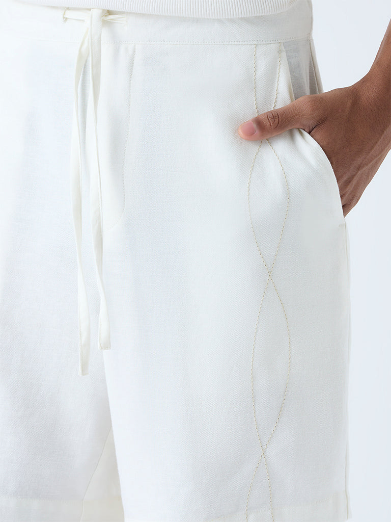 ETA White Embroidered Relaxed-Fit Mid-Rise Cotton-Blend Shorts