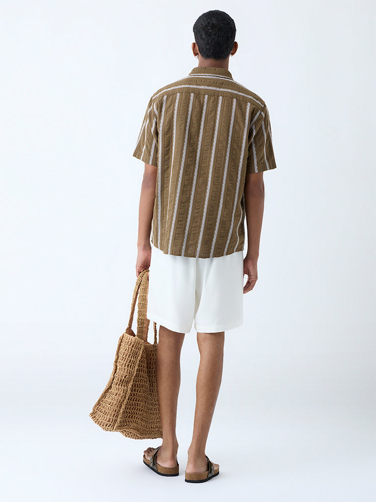 ETA White Embroidered Relaxed-Fit Mid-Rise Cotton-Blend Shorts