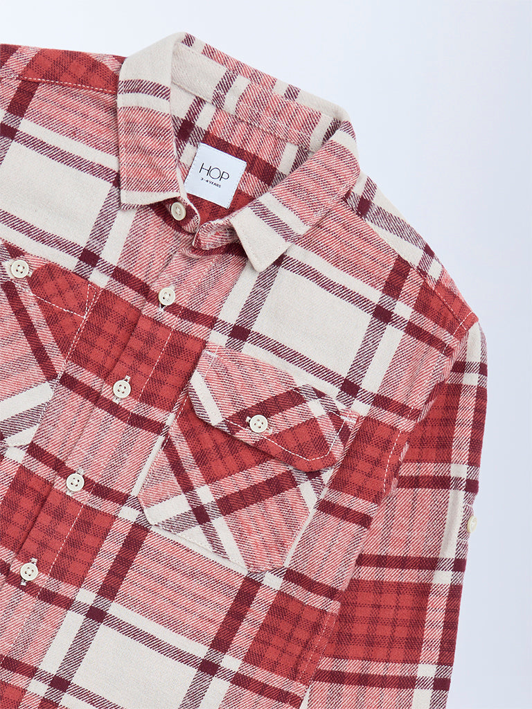 HOP Kids Boys Red Checkered Cotton Shirt