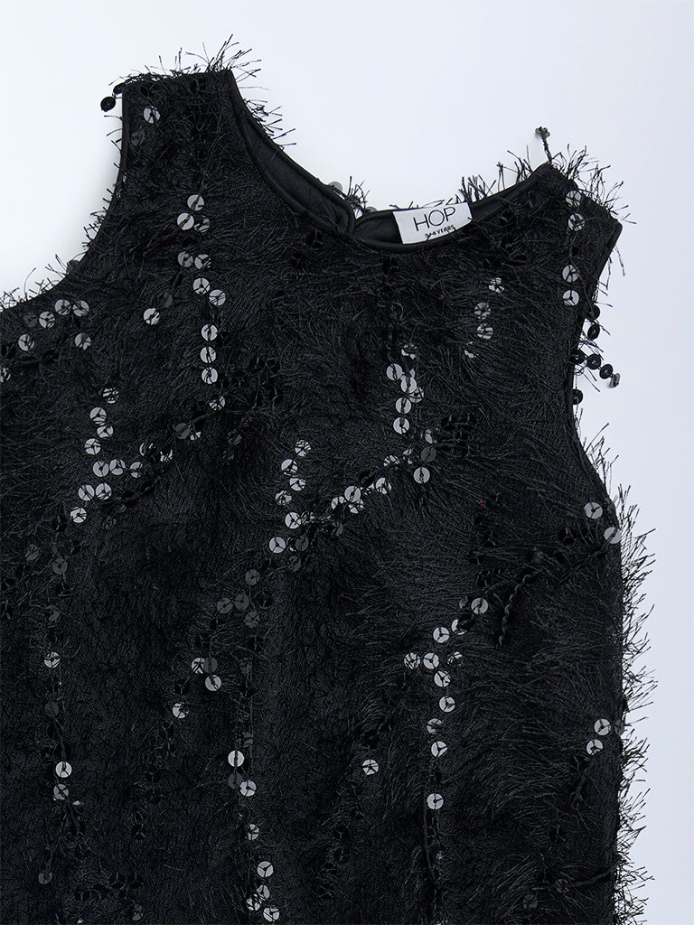 HOP Kids Girls Black Sequin Embellished Party Dress