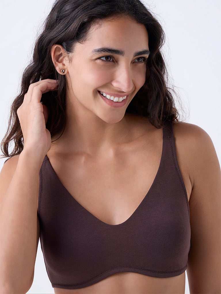 Wunderlove Dark Brown Cotton-Blend Bra