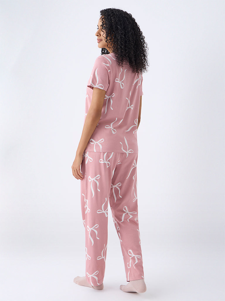 Wunderlove Blush Pink Cotton-Blend T-Shirt and Pyjama Set