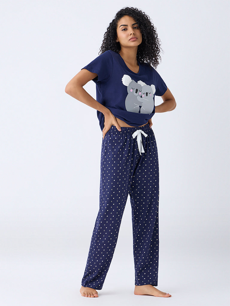 Wunderlove Navy Koala Bear Cotton T-Shirt and Pyjama Set