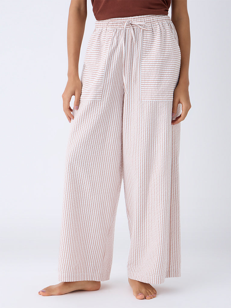 Wunderlove Light Brown Wide-Leg High-Rise Cotton Pants