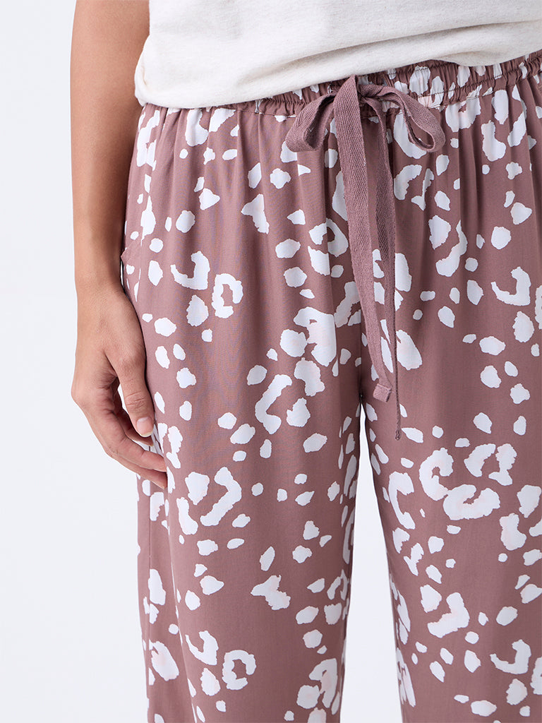 Wunderlove Dusty Brown Printed High-Rise Cotton Pants