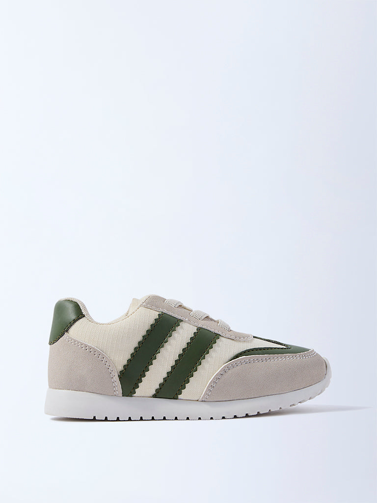 Yellow Green Colour-Blocked Lace-Up Sneakers