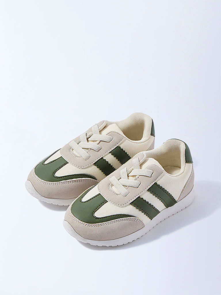 Yellow Green Colour-Blocked Lace-Up Sneakers