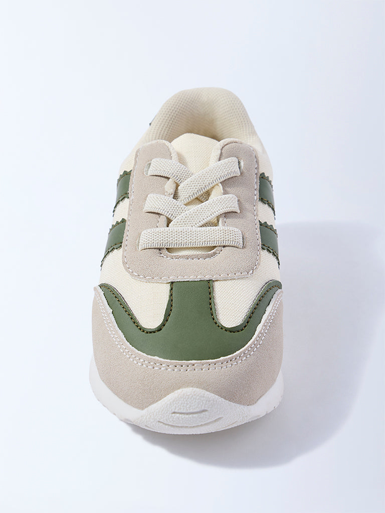 Yellow Green Colour-Blocked Lace-Up Sneakers