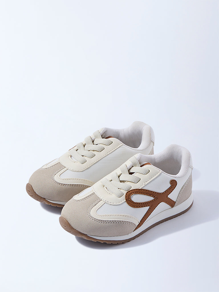 Yellow Beige Colour-Blocked Suede Sneakers