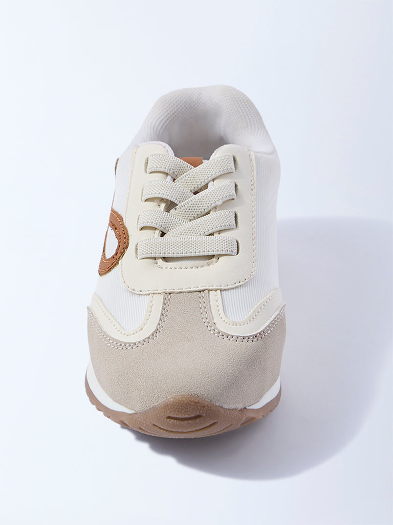 Yellow Beige Colour-Blocked Suede Sneakers