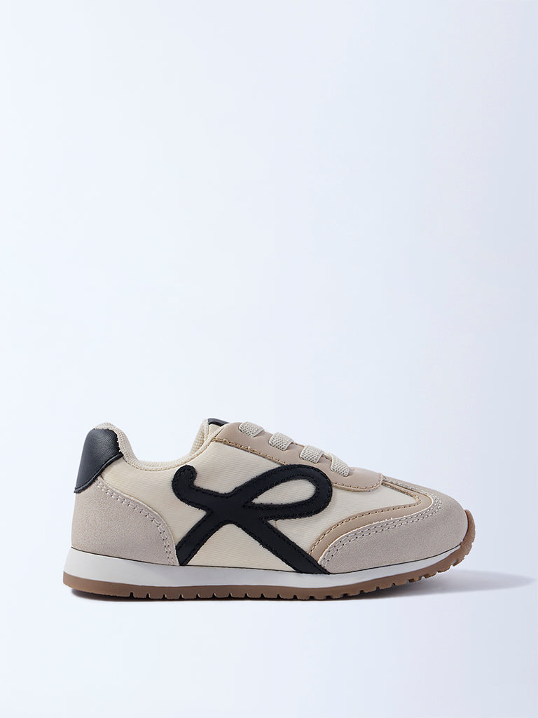 Yellow Beige Colour-Blocked Suede Sneakers