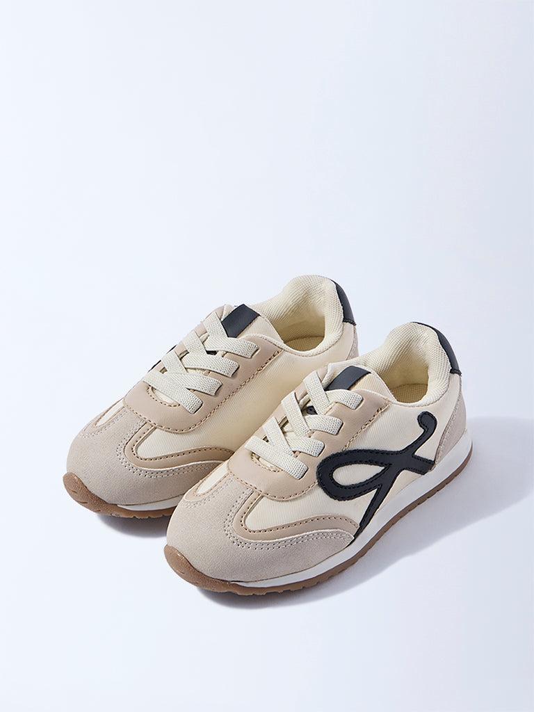 Yellow Beige Colour-Blocked Suede Sneakers