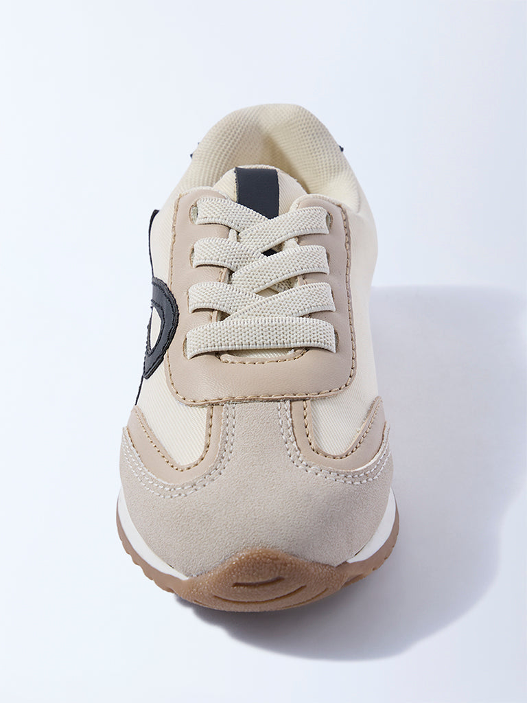 Yellow Beige Colour-Blocked Suede Sneakers