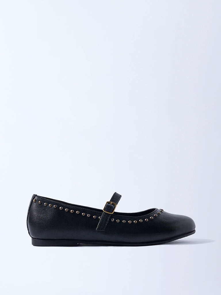 LUNA BLU Black Stud-Detailed Leather Mary Jane Shoes