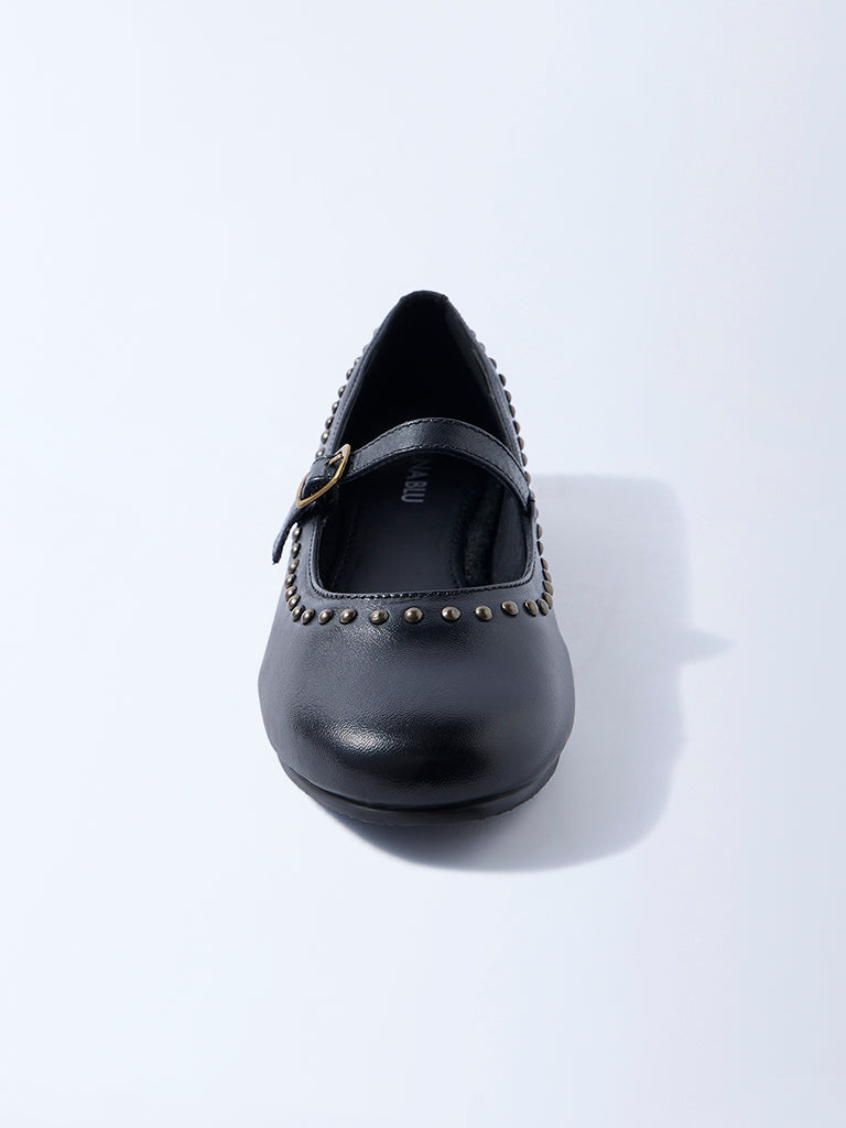 LUNA BLU Black Stud-Detailed Leather Mary Jane Shoes