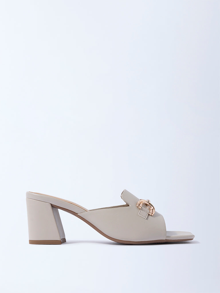 LUNA BLU Ivory Buckle-Detailed Heel Sandals