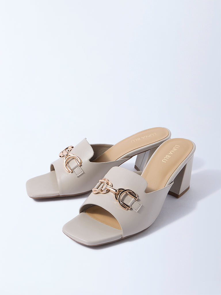 LUNA BLU Ivory Buckle-Detailed Heel Sandals