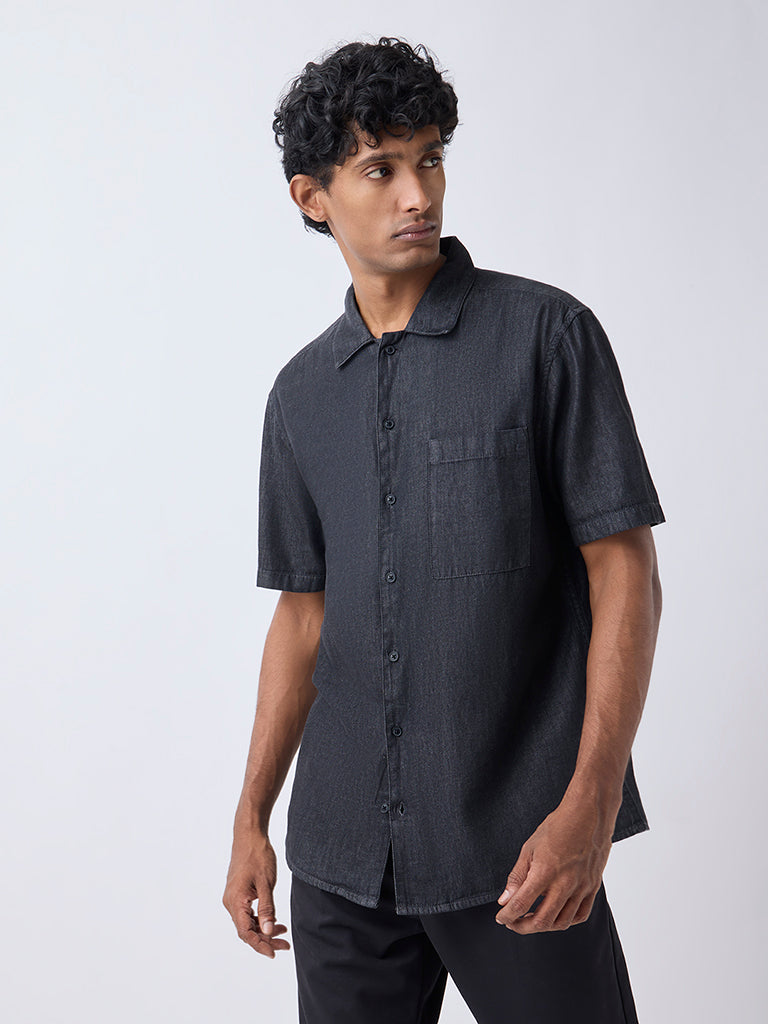 WES Casuals Charcoal Relaxed-Fit Denim Shirt