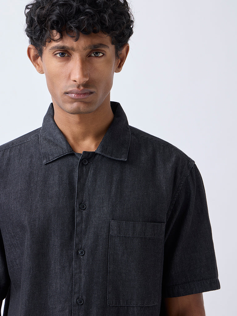 WES Casuals Charcoal Relaxed-Fit Denim Shirt