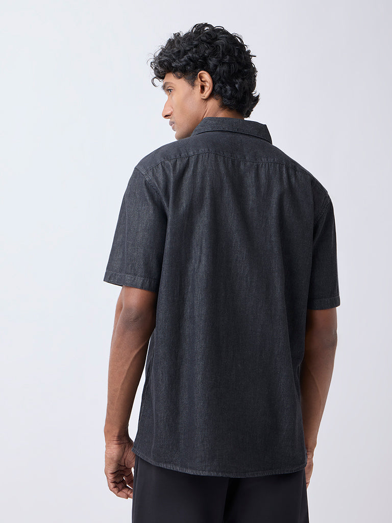 WES Casuals Charcoal Relaxed-Fit Denim Shirt