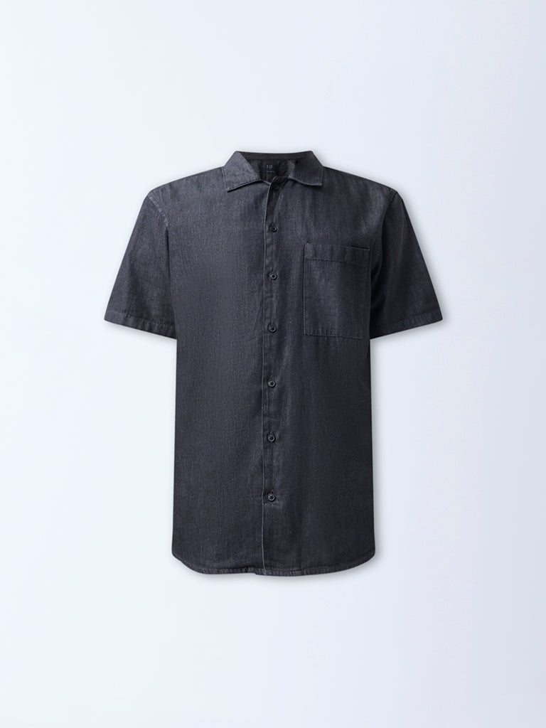WES Casuals Charcoal Relaxed-Fit Denim Shirt