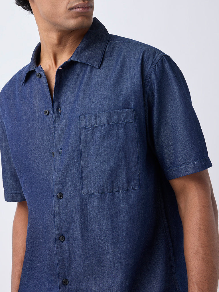 WES Casuals Navy Relaxed-Fit Denim Shirt