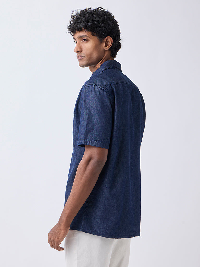 WES Casuals Navy Relaxed-Fit Denim Shirt