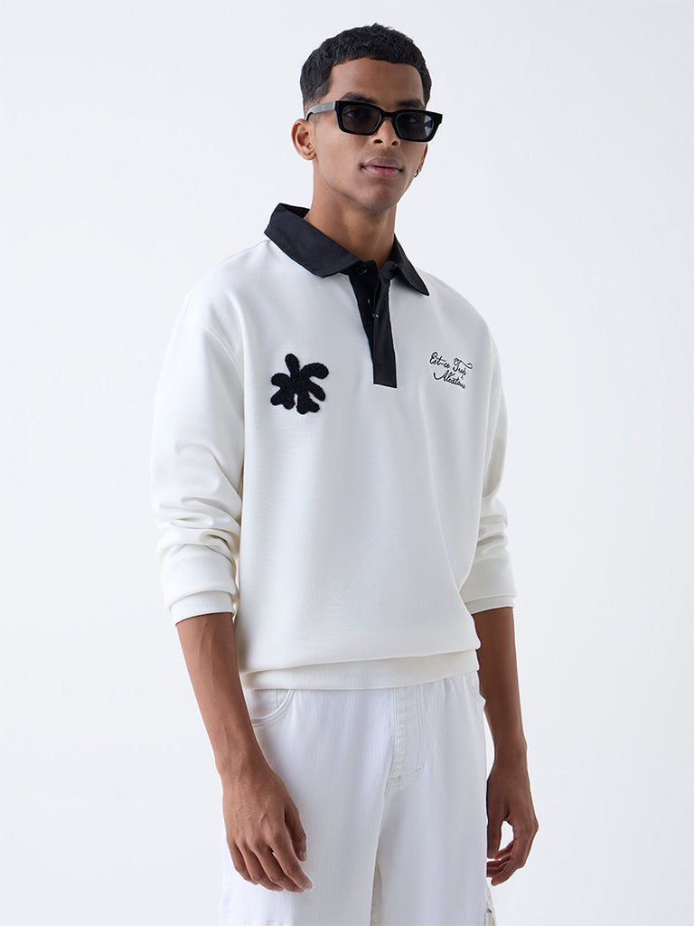 Nuon White Text Detailed Relaxed-Fit T-Shirt