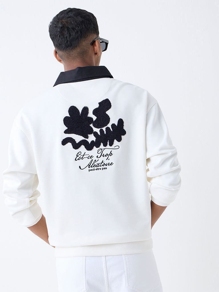 Nuon White Text Detailed Relaxed-Fit T-Shirt
