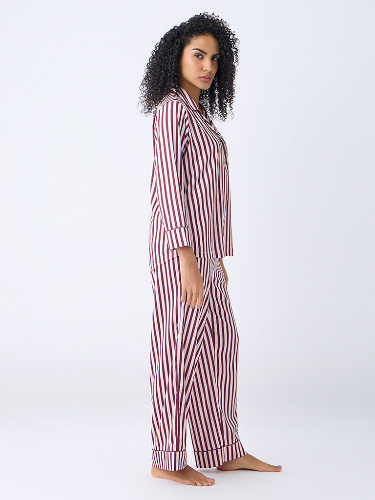 Wunderlove Brown Striped Shirt and Pyjama Set