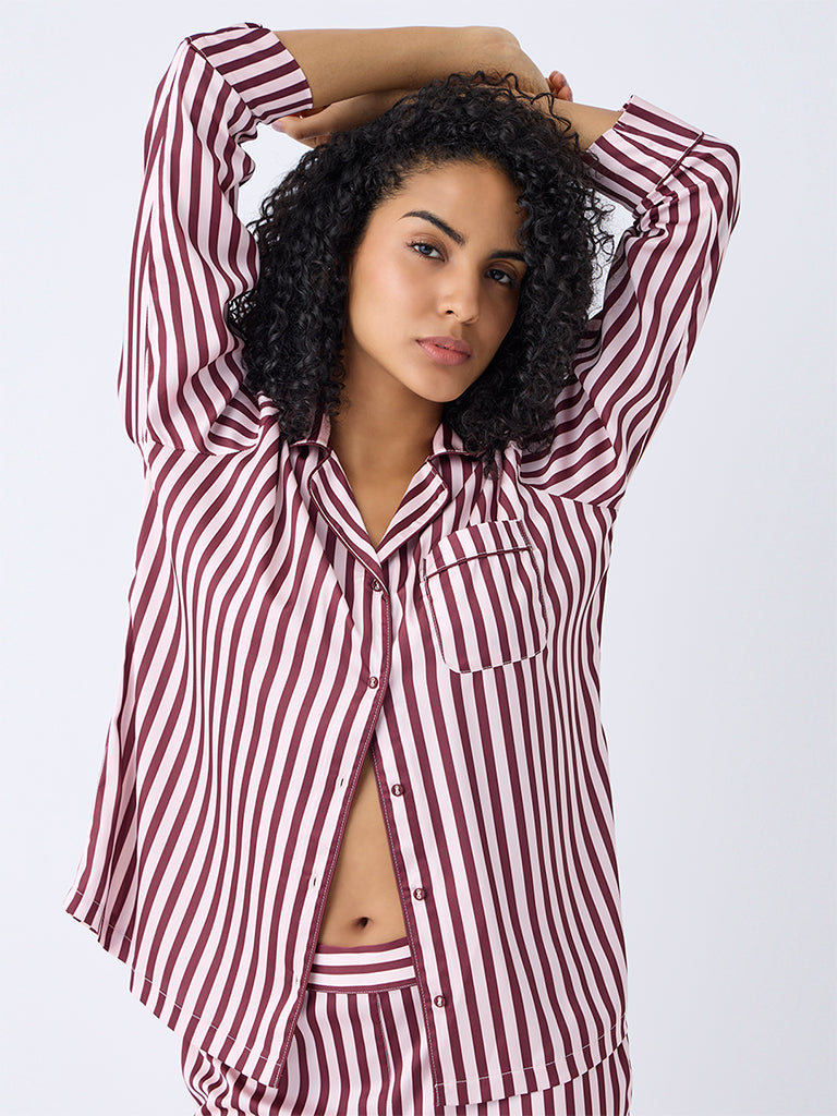 Wunderlove Brown Striped Shirt and Pyjama Set