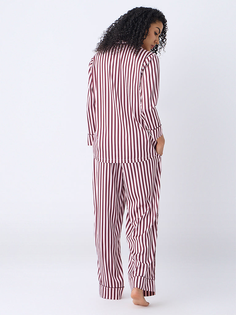 Wunderlove Brown Striped Shirt and Pyjama Set