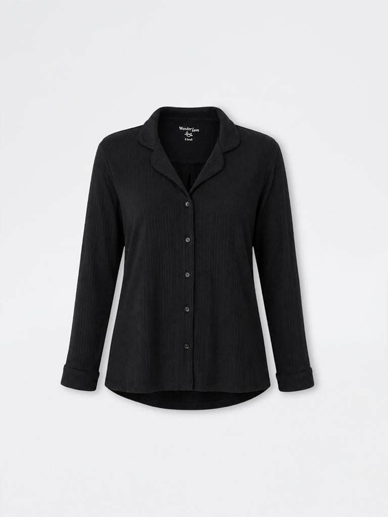 Wunderlove Black Ribbed Sleep Shirt