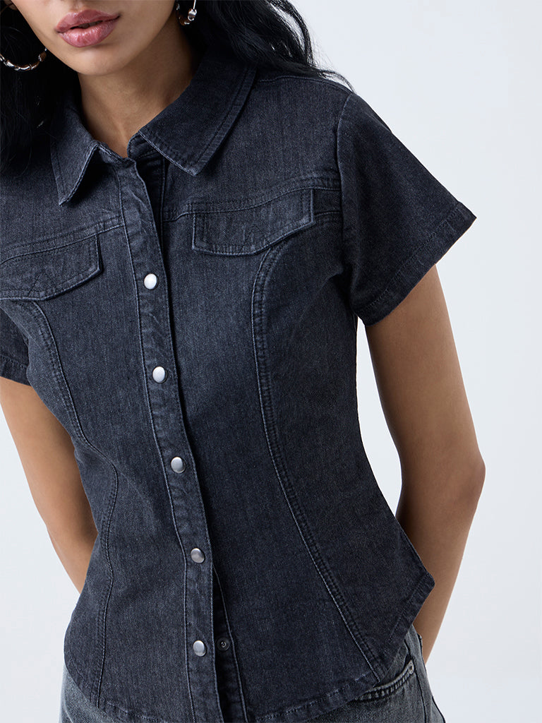 Buy Nuon Dark Grey Denim Shirt from Westside