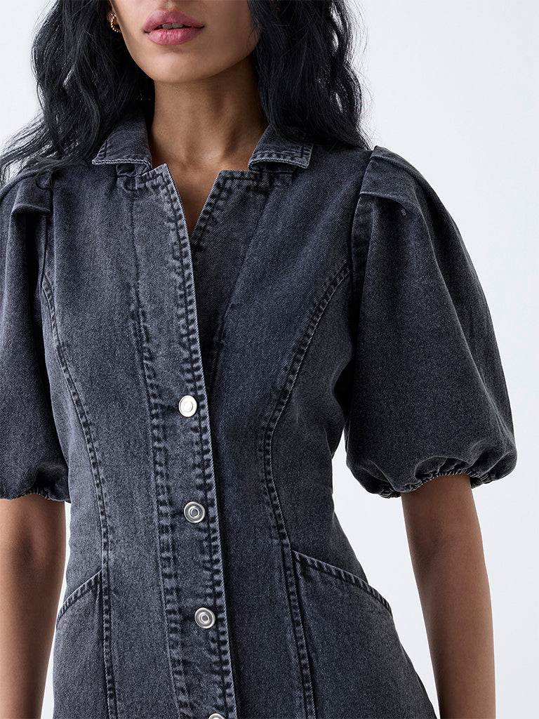 Buy Nuon Grey Faded Denim A-Line Dress from Westside