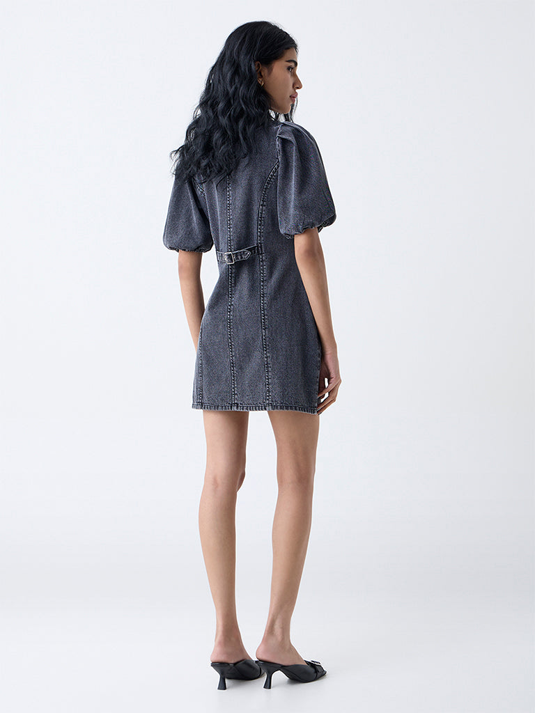 Buy Nuon Grey Faded Denim A-Line Dress from Westside Buy Nuon Grey Faded Denim A-Line Dress from Westside