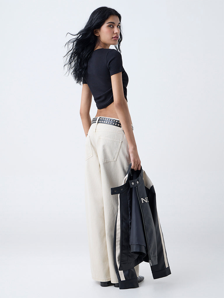 Nuon Black Text Printed Cotton-Blend Top