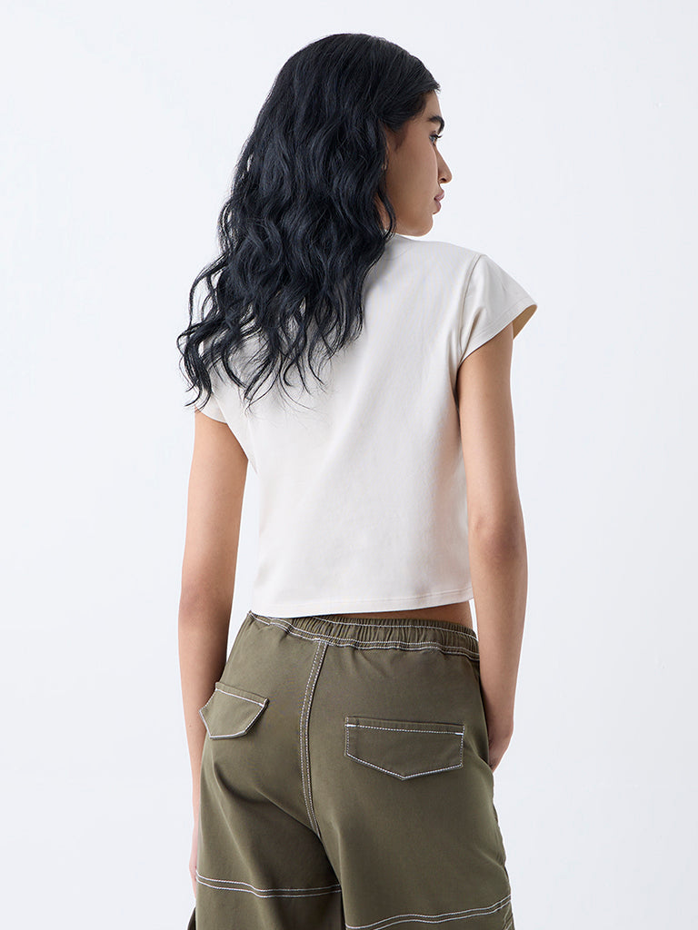 Nuon Cream Stud-Detailed Cotton-Blend T-Shirt
