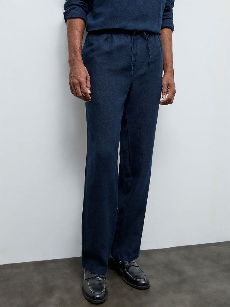 Ascot Indigo Relaxed-Fit Mid-Rise Linen Chinos