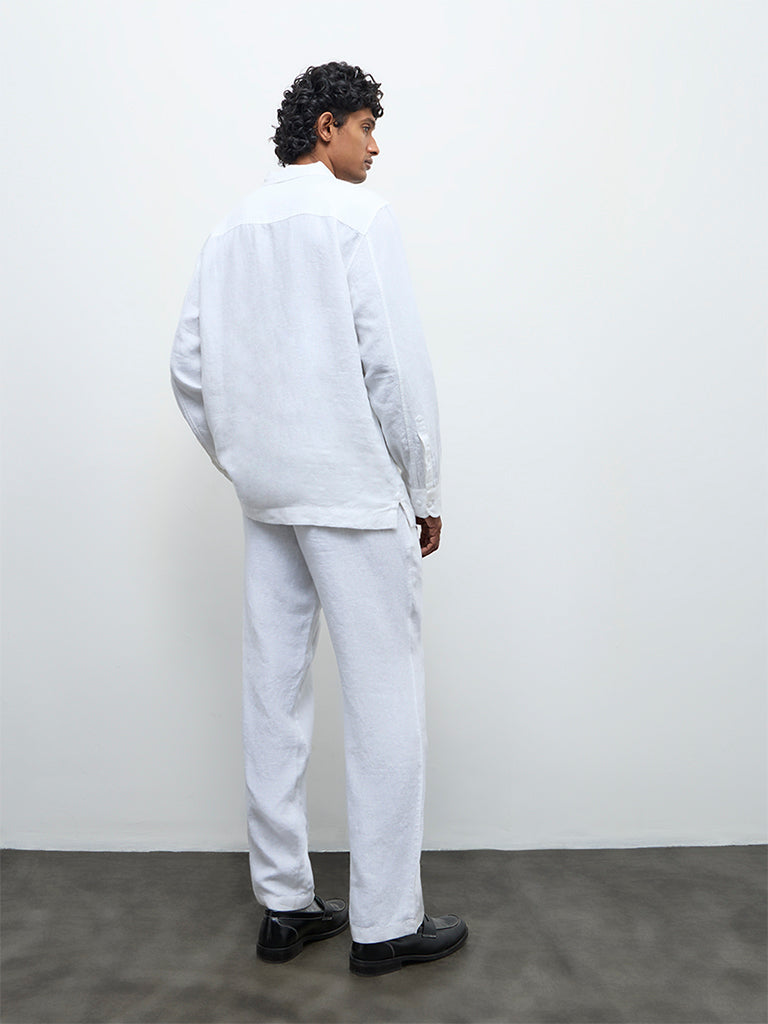 Ascot White Relaxed-Fit Mid-Rise Linen Trousers