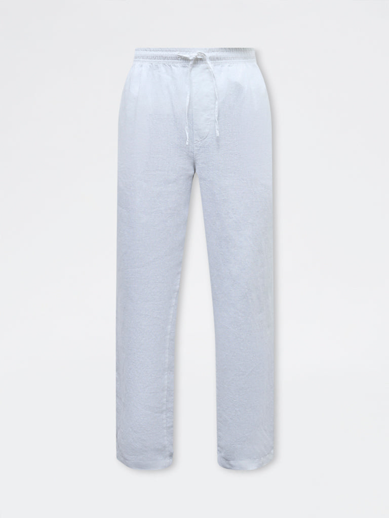 Ascot White Relaxed-Fit Mid-Rise Linen Trousers