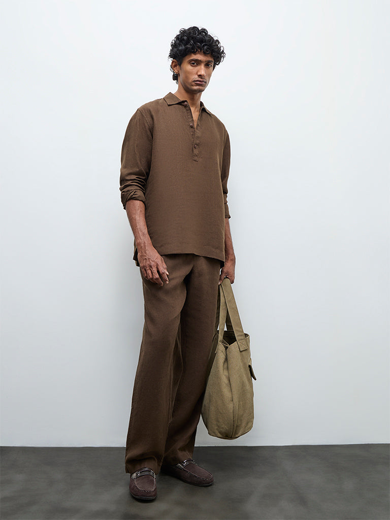 Ascot Dark Brown Relaxed-Fit Linen Shirt