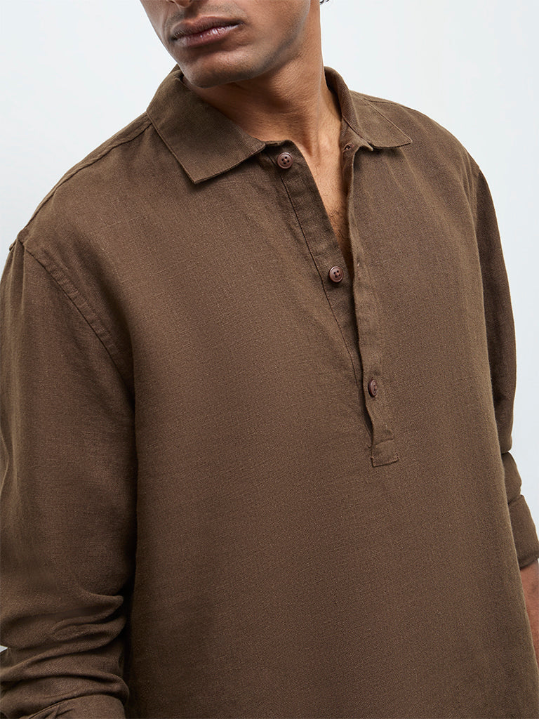 Ascot Dark Brown Relaxed-Fit Linen Shirt