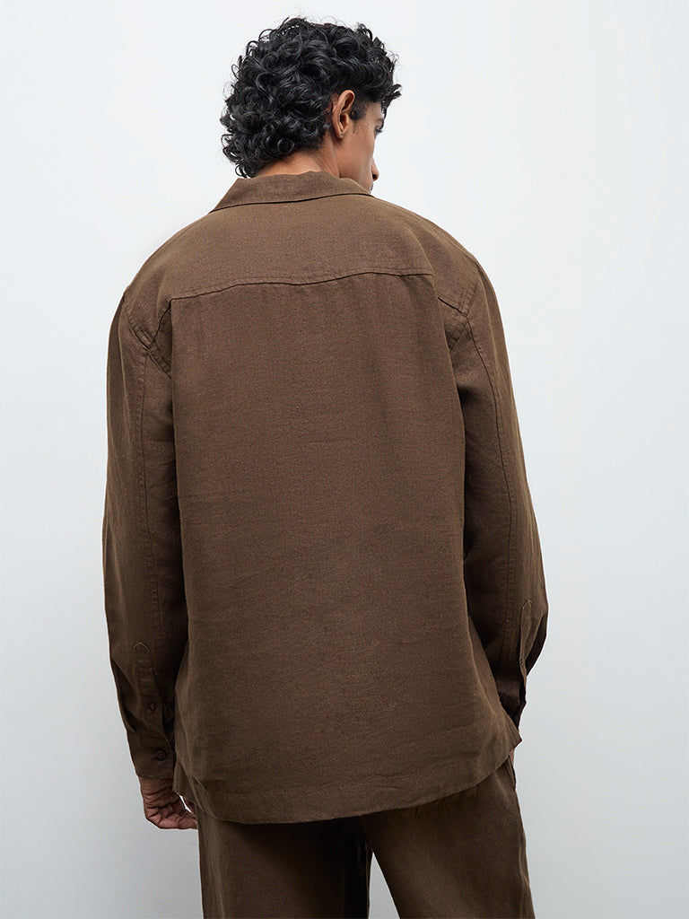 Ascot Dark Brown Relaxed-Fit Linen Shirt