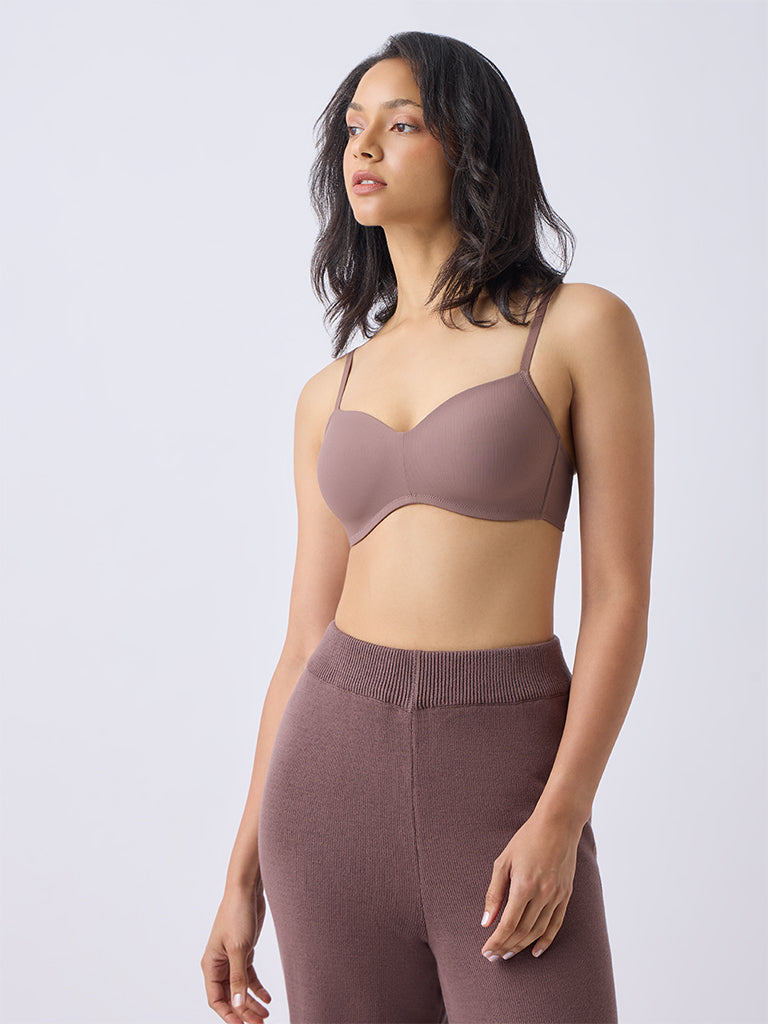 Wunderlove Dusty Brown Ribbed Padded Bra