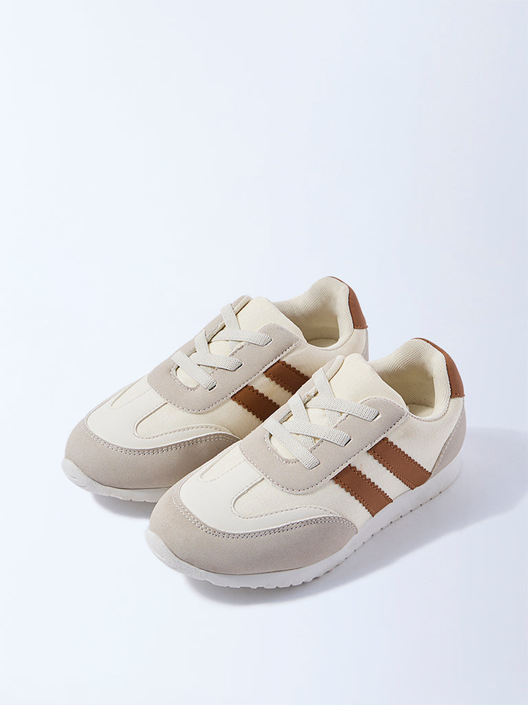 Yellow Tan Colour-Blocked Lace-Up Sneakers