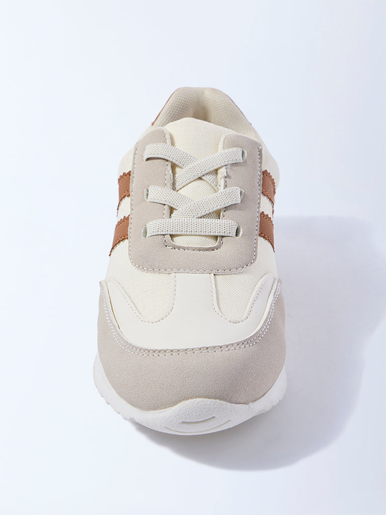 Yellow Tan Colour-Blocked Lace-Up Sneakers