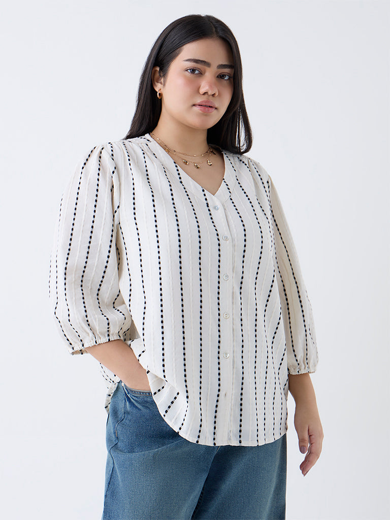Gia Off-White Striped Cotton Blouse