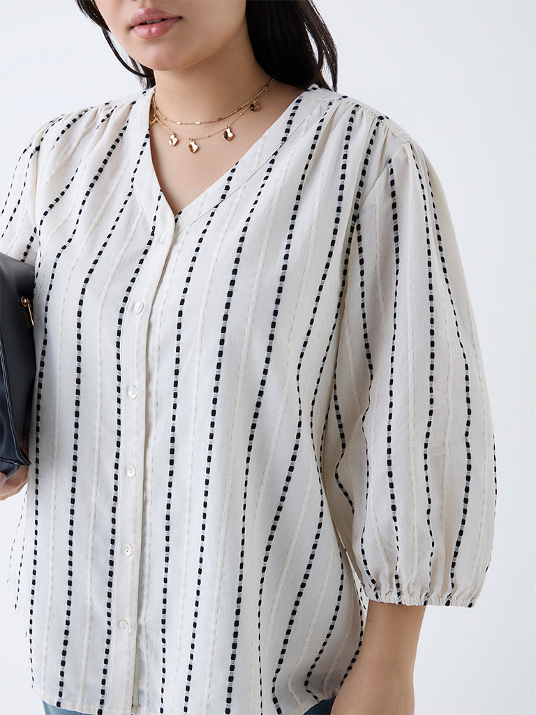 Gia Off-White Striped Cotton Blouse