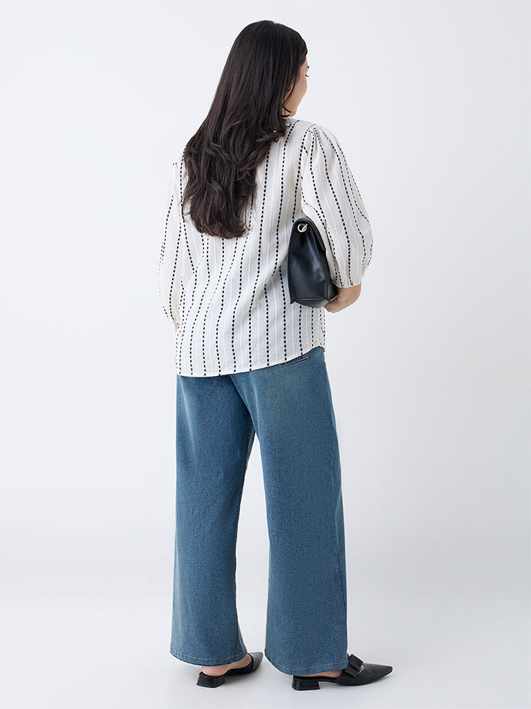 Gia Off-White Striped Cotton Blouse